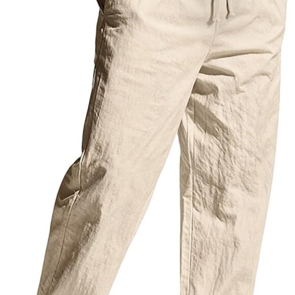 Loose Fit Drawstring Linen Pants in Khaki - Ideal for Summer & Active Relaxation